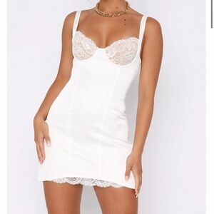 White mini dress with lace trim